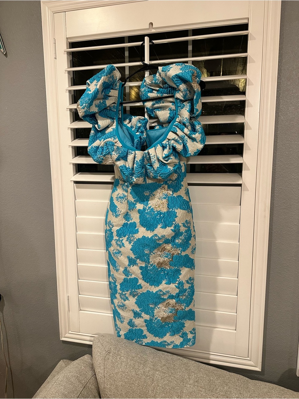 Turquoise Floral Ruffle Sheath Dress